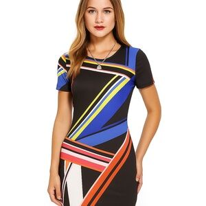Geometrical striped short sleeve dress Made in Italy 🇮🇹